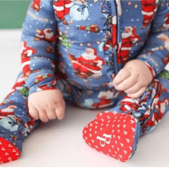 NWT Posh Peanut 3-6m Santa Claus Footie Ruffled Zippered One Piece - Picture 6 of 8